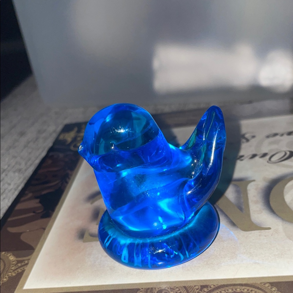 Leo Ward Bluebird of Happiness Blue Glass Bird Figurine signed and dated Vintage